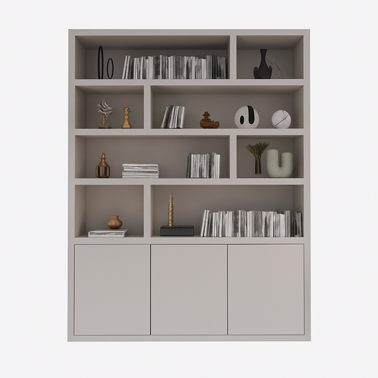 123kast  Vakkenkast Manhattan 11 - 180x40x240H cm -strak design - open vakken - 3 greeploze push to open deuren - 5cm plank dikte