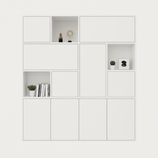 123kast  Vakkenkast Norwich - 210x40x235H cm - 5 cm plank dikte - dichte push to open deuren en open schappen in bovenkast - strak design