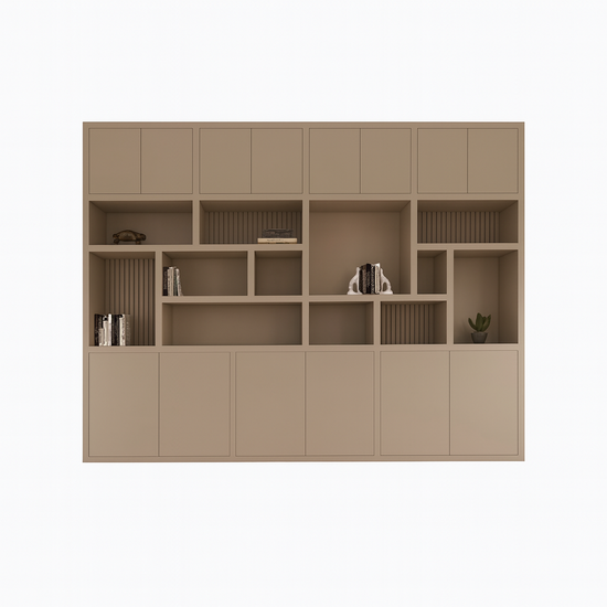 123kast  Vakkenkast Karumba - 340x50x263H cm - dichten deuren - open vakken - eiken panelen - strakke afwerking