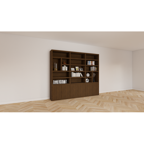 123kast  Vakkenkast Caen - 290x40x250H cm - eiken - push to open deuren - open vakken - strakke afwerking