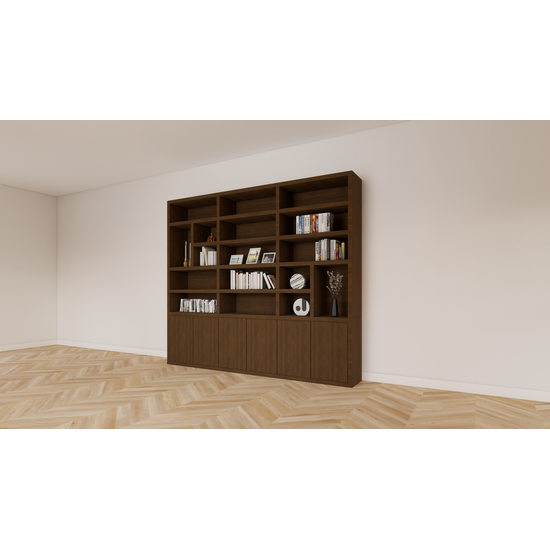 123kast  Vakkenkast Caen - 290x40x250H cm - eiken - push to open deuren - open vakken - strakke afwerking