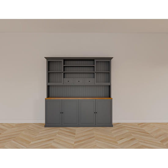 123kast  Buffetkast Sintra - 210x50/30x220H cm - vitrine deuren en dichte deuren - lades - eiken middenblad