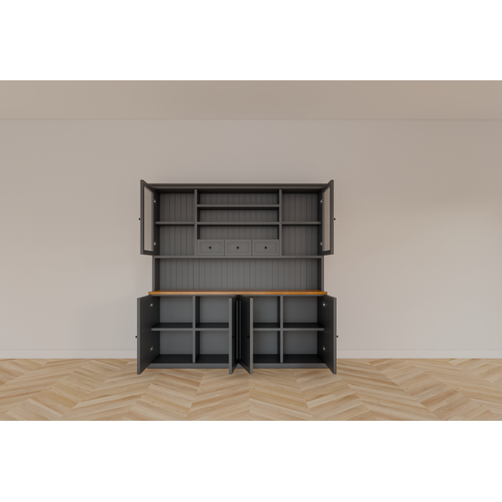 123kast  Buffetkast Sintra - 210x50/30x220H cm - vitrine deuren en dichte deuren - lades - eiken middenblad
