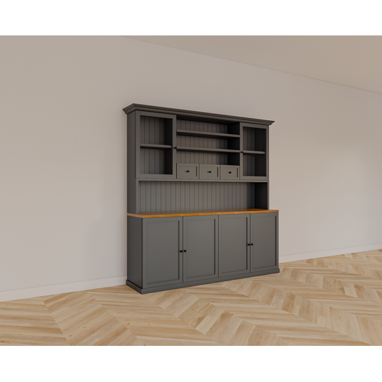 123kast  Buffetkast Sintra - 210x50/30x220H cm - vitrine deuren en dichte deuren - lades - eiken middenblad