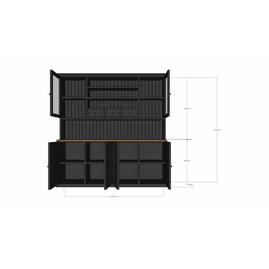 123kast  Buffetkast Sintra - 210x50/30x220H cm - vitrine deuren en dichte deuren - lades - eiken middenblad