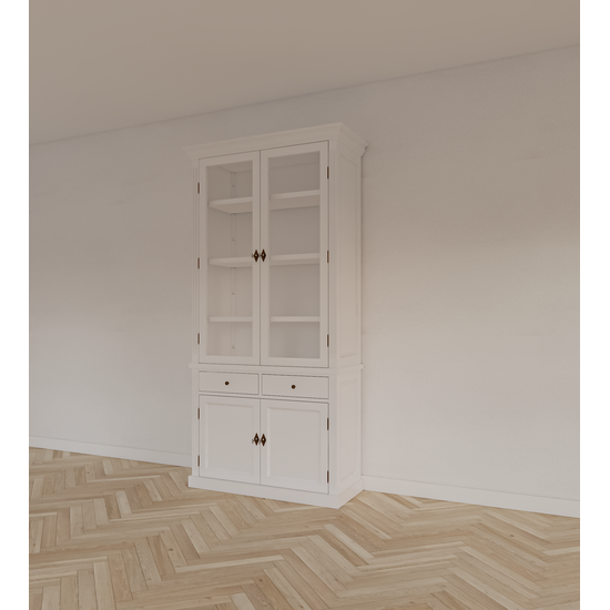 123kast  Vitrinekast Lissabon - 100x43x220H cm - vitrine deuren - verstelbare planken - softclose lades - landelijk