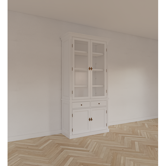 123kast  Vitrinekast Lissabon - 100x43x220H cm - vitrine deuren - verstelbare planken - softclose lades - landelijk