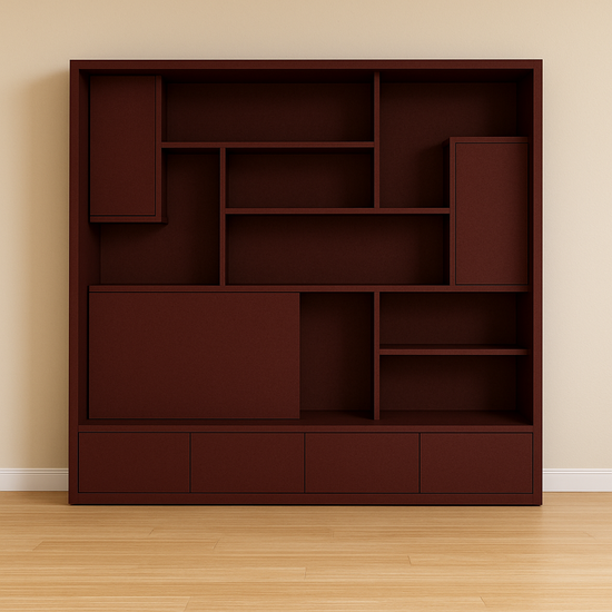 123kast  Vakkenkast Saalbach - 250x50/30x240H cm - open vakken - schuifdeur - push to open deuren - greeploze soft close lades - strak design