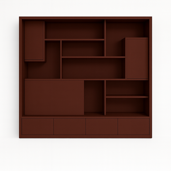 123kast  Vakkenkast Saalbach - 250x50/30x240H cm - open vakken - schuifdeur - push to open deuren - greeploze soft close lades - strak design