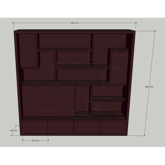 123kast  Vakkenkast Saalbach - 250x50/30x240H cm - open vakken - schuifdeur - push to open deuren - greeploze soft close lades - strak design
