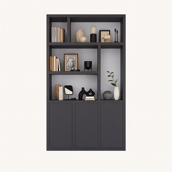 123kast  Vakkenkast/roomdivider Bergen - 150x40x240H cm - 5cm plank dikte - 3 push to open deuren - open achterwand