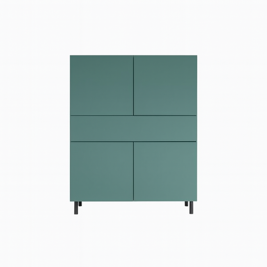 123kast  Vakkenkast/meidenkast Piana - 112x42x162H cm - op stalen zwarte poten - 1 push to open lade - 4 push to open deuren