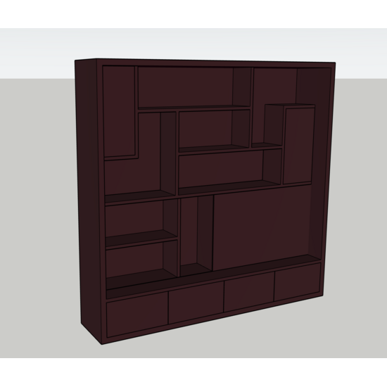 123kast  Vakkenkast Saalbach - 250x50/30x240H cm - open vakken - schuifdeur - push to open deuren - greeploze soft close lades - strak design