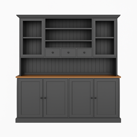 123kast  Buffetkast Sintra - 210x50/30x220H cm - vitrine deuren en dichte deuren - lades - eiken middenblad