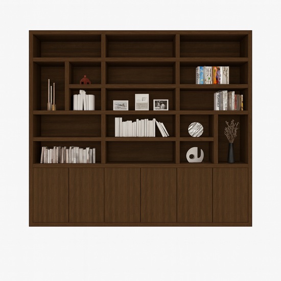 123kast  Vakkenkast Caen - 290x40x250H cm - eiken - push to open deuren - open vakken - strakke afwerking