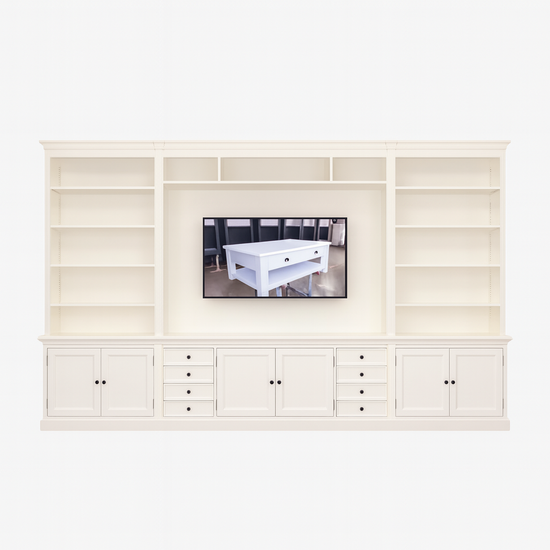 123kast  TV Boekenkast Malta - 400x43x240H cm - 6 scharnierdeuren - 8 lades- cinema wall