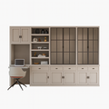 123kast  Bureau buffetkast Kansas - 340x50x220H cm - met stalen deuren - bureau vak met uitschuif plank - open boekenkast gedeelte