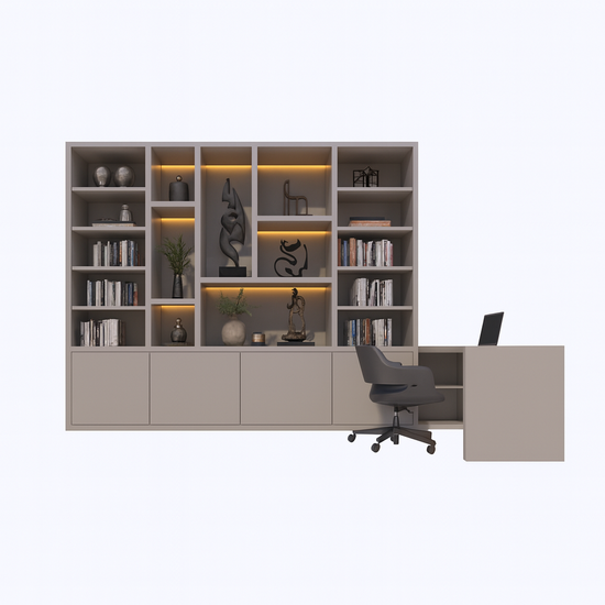 123kast  Vakkenkast Bellac - 365x40x250H cm - boekenkast/inbouw bureau - 5 cm plankdikte - verstelbare planken in boekenkast gedeelte