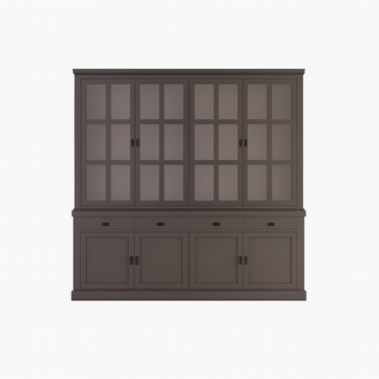 123kast  Buffetkast Montana 04 - 220x46x220H cm - 4 stalen deuren - strak design - zwarte greepjes - 4 soft close lades