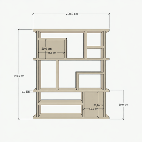 123kast   Open vakkenkast Evora 02 - 200x40x240H cm - strakke afwerking - push to open deuren - 5cm plank dikte
