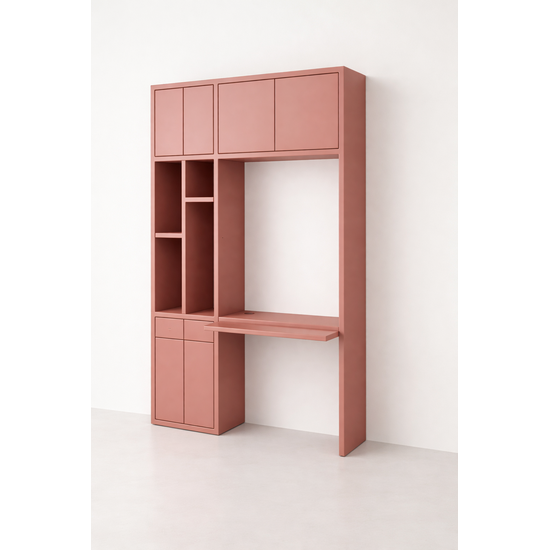 123kast  Bureau vakkenkast Chauny 02 - 160x40x250H cm - push to open deuren - push to open lades - 4cm plank dikte - strakke afwerking