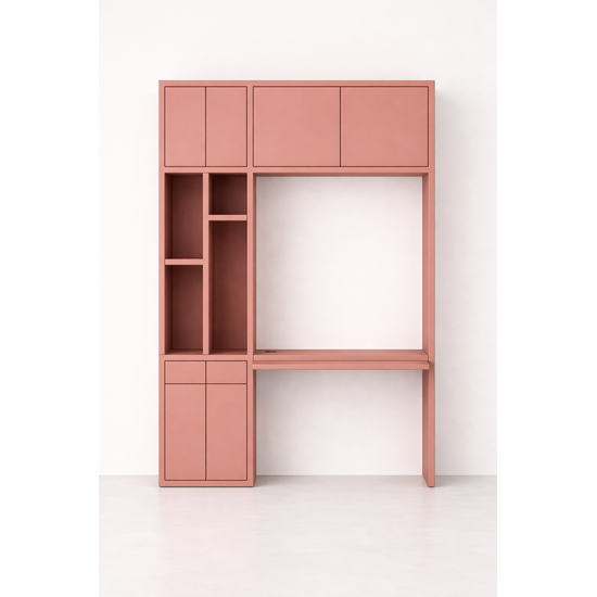 123kast  Bureau vakkenkast Chauny 02 - 160x40x250H cm - push to open deuren - push to open lades - 4cm plank dikte - strakke afwerking