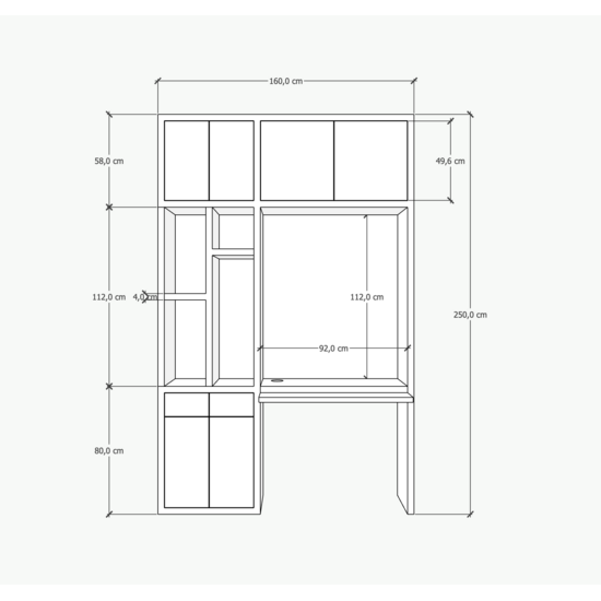 123kast  Bureau vakkenkast Chauny 02 - 160x40x250H cm - push to open deuren - push to open lades - 4cm plank dikte - strakke afwerking