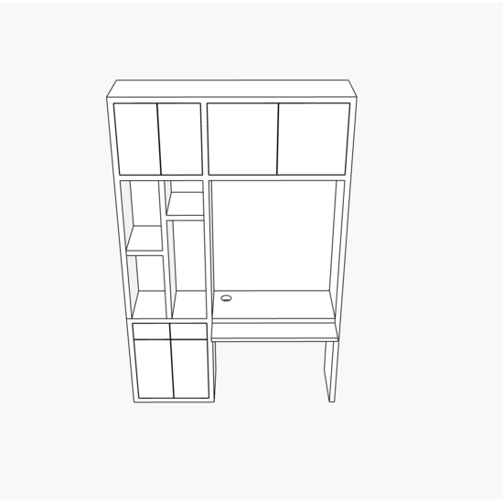 123kast  Bureau vakkenkast Chauny 02 - 160x40x250H cm - push to open deuren - push to open lades - 4cm plank dikte - strakke afwerking
