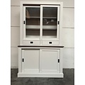 123kast  Voorraad buffetkast Brooklyn 02 maatwerk - 130x35/47x220H cm - ral 9010 - eiken tussenlijst en planken