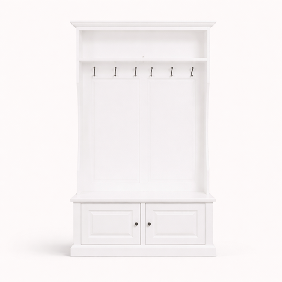 123kast  Garderobekast Mykonos - 130x50x220H cm - kapstok met zitbankje - 2 kast deurtjes