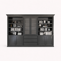 123kast  Boekenkast Amalfi  - 320x40x220H cm - verstelbare planken - vitrinedeuren - 4 push to open deuren - 3 greeploze lades