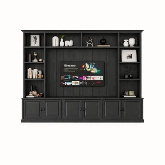 123kast  Tv boekenkast Calgary - 330x35/45x245H cm - open vakken - scharnier deurtjes