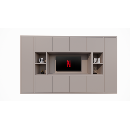 123kast  Cinewall Bali - 350x40x210H cm - 10 push to open deuren - 5 open vakken