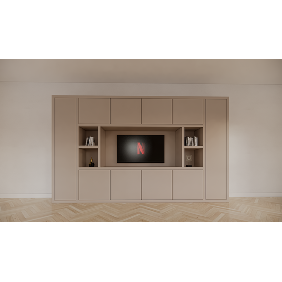 123kast  Cinewall Bali - 350x40x210H cm - 10 push to open deuren - 5 open vakken