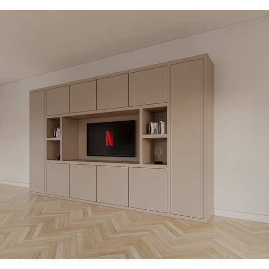 123kast  Cinewall Bali - 350x40x210H cm - 10 push to open deuren - 5 open vakken