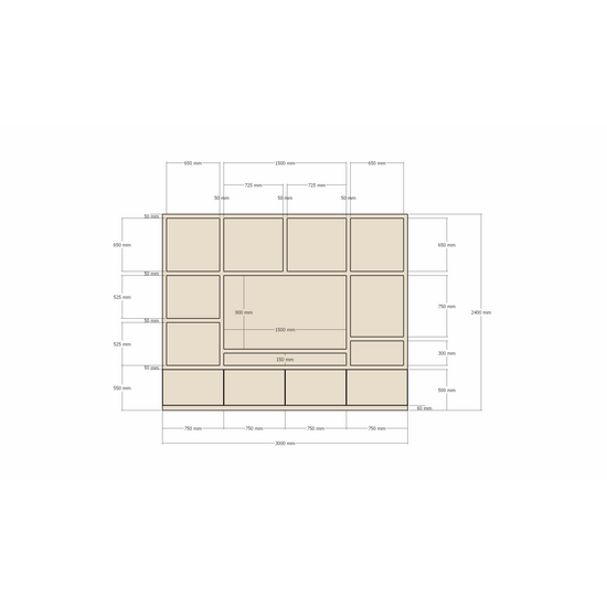 123kast  Cinewall Jose - 300x40x240H cm - 4 push to open deurtjes