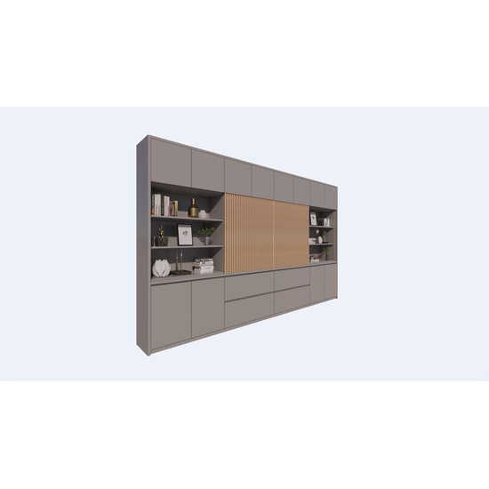 123kast  Cinewall Winterberg - 400x40x240H cm - cinewall - tv vak - met schuifdeuren - 12 push to open deuren - 4 greeploze soft close lades - strak design - demontabel - 3cm plankdikte