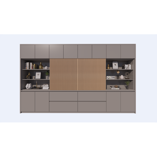 123kast  Cinewall Winterberg - 400x40x240H cm - cinewall - tv vak - met schuifdeuren - 12 push to open deuren - 4 greeploze soft close lades - strak design - demontabel - 3cm plankdikte