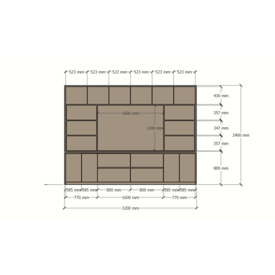 123kast  Cinewall Winterberg 2 - 320x40x240H cm - Tv vak - cinewall - eiken schuifpanelen - open vakken - 4 greeploze lades - 6 push to open deuren - 4 greeploze deuren - strak design