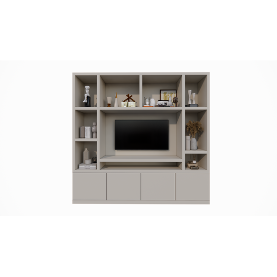 123kast  Cinewall Jose - 250x40x240H cm - 10 open vakken - 4 push to open deuren - 5cm plank dikte