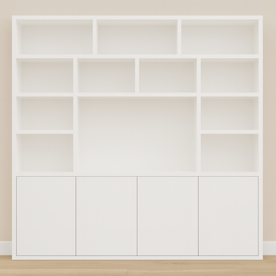 123kast  Cinewall Flachau 04 - 220x35x220H cm - 4 push to open deuren - 11 open vakken