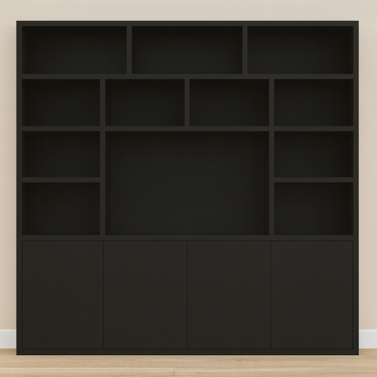 123kast  Cinewall Flachau 04 - 220x35x220H cm - 4 push to open deuren - 11 open vakken