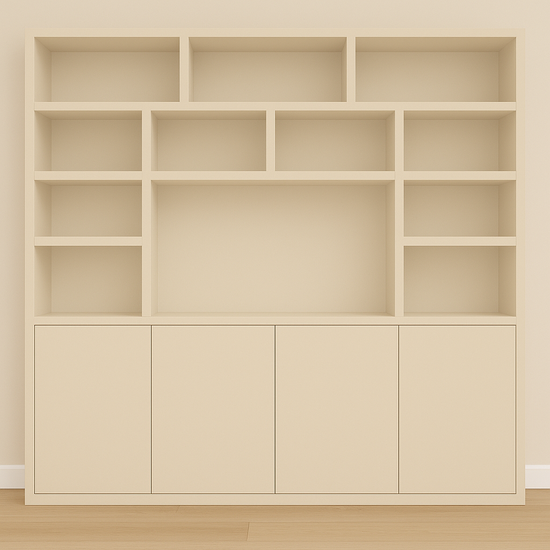 123kast  Cinewall Flachau 04 - 220x35x220H cm - 4 push to open deuren - 11 open vakken