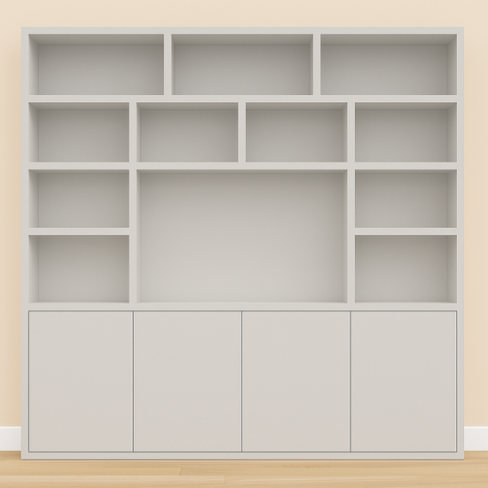 123kast  Cinewall Flachau 04 - 220x35x220H cm - 4 push to open deuren - 11 open vakken