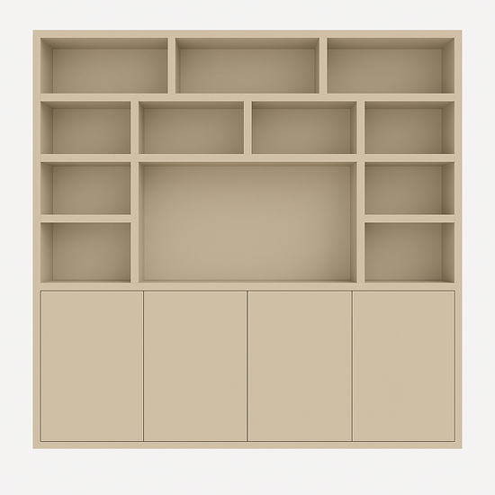 123kast  Cinewall Flachau 04 - 220x35x220H cm - 4 push to open deuren - 11 open vakken