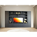 123kast  Cinewall Austin - 350x40x240H cm - open vakken - 6 greeploze dichte deuren - tv vak - cinewall - strak design
