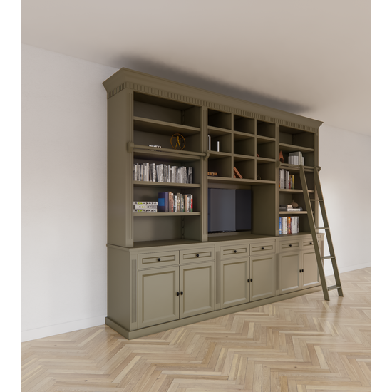 123kast  Cinewall The crown library - 290x46/55x240H cm - tv vak - landelijke stijl