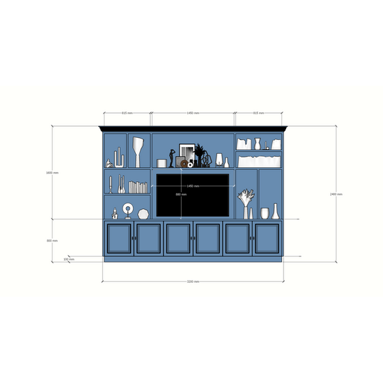 123kast  Cinewall Nara 02 - 320x35/45x240H cm - scharnier deuren - open vakken