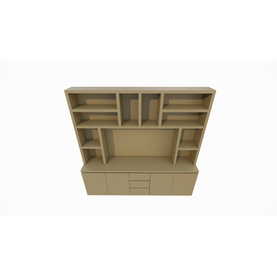 123kast  Cinewall Sineu 02 - 250x30/50x240H cm - push to open deuren - soft colse lades - open vakken - strakke afwerking