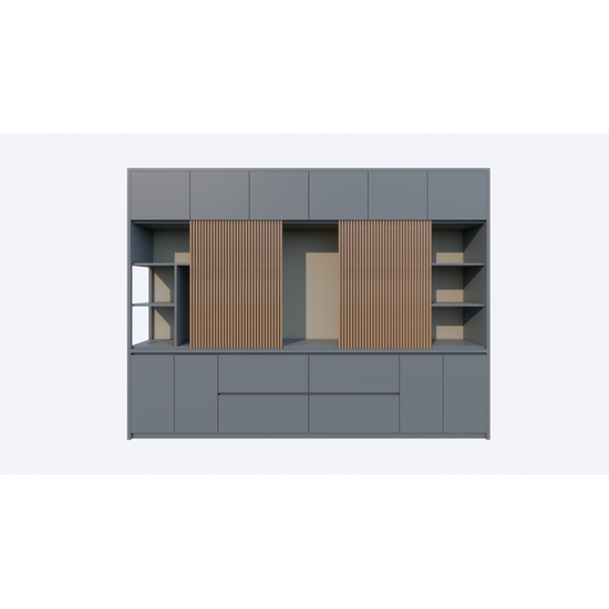 123kast  Cinewall Maputo - 320x40x240H cm - eiken panelen - push to open deuren - strakke afwerking